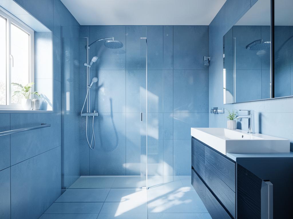 Salle de bain moderne fraîchement installée avec douche à l'italienne